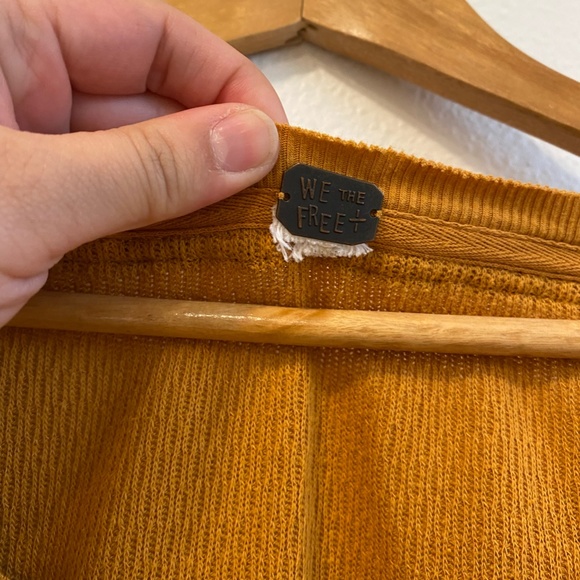 We the Free Mustard Yellow Thermal Waffle Knit with Tribal Colorful Arrows - Picture 5 of 10